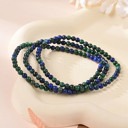 Natural Chrysocolla and Lapis Lazuli Round Bead Stretch Bracelets X-BJEW-L594-B04-1