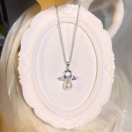 European Imitation Pearl with Alloy Wings Angel Pendant Necklaces for Women WH2548-8-1