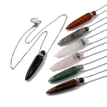 Natural Mixed Stone Bullet Shaped Perfume Bottle Pendant Necklaces G-B089-02P-1