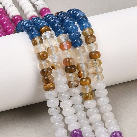 Watermelon Stone Glass & Natural Howlite & Polychrome Jasper & Dyed White Jade & White Jade Beads Strands G-Z135-C15-1