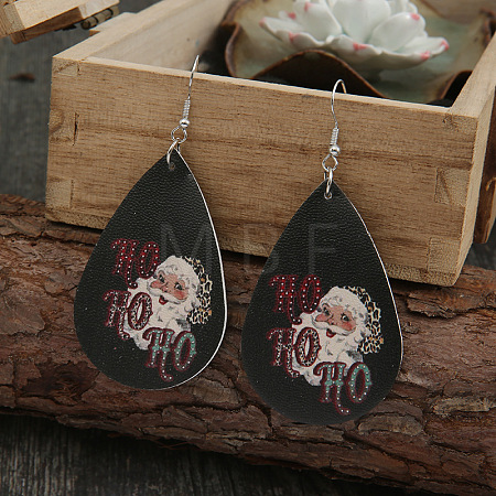 Teardrop with Santa Claus Pattern Imitation Leather Dangle Earrings FS-WGC69B2-01-1