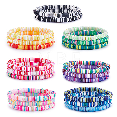 Handmade Polymer Clay Heishi Surfer Stretch Bracelets Set BJEW-SW00099-08-1