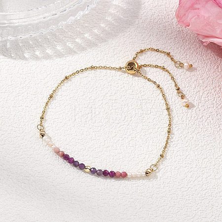 Adjustable Natural Ruby &  Amethyst & Rhodonite & Non-magnetic Synthetic Hematite Cultured Freshwater Pearl Beads Satellite Chains Slider Bracelets BJEW-JB14095-01-1