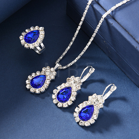 Teardrop Alloy Rhinestone Earring & Pendant Necklaces & Finger Rings Sets FS-WG77DAC-02-1