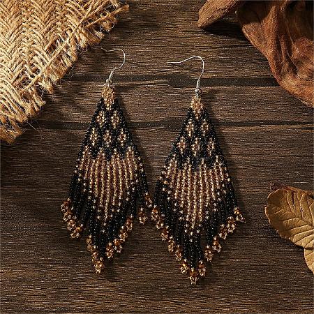 Bohemian Style Geometric Glass Seed Bead Handmade Tassel Dangle Earrings for Women RE9074-2-1
