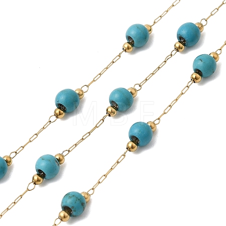 Handmade Synthetic Turquoise Beads & 316 Stainless Steel Round Link Chains CHS-L033-08G-1