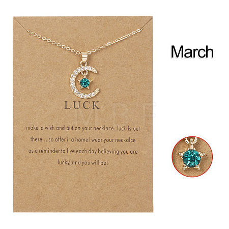 Moon & Star Alloy Rhinestone Birth Stone Pendant Necklaces WG0039E-03-1