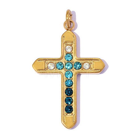 304 Stainless Steel with Light Sapphire Rhinestone Pendants RB-OY001-28G-1