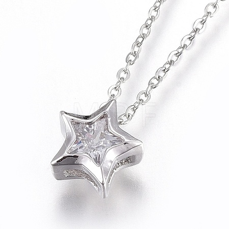 304 Stainless Steel Brass Cubic Zirconia Pendant Necklaces X-NJEW-O108-13P-1