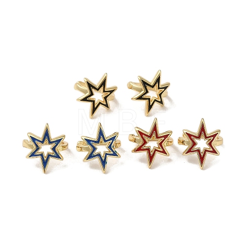 Rack Plating Brass Enamel Star Cuff Earrings for Women EJEW-C097-17G-1