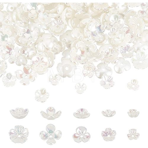  300Pcs 5 Style ABS Plastic Imitation Pearl Bead Caps OACR-NB0001-39-1