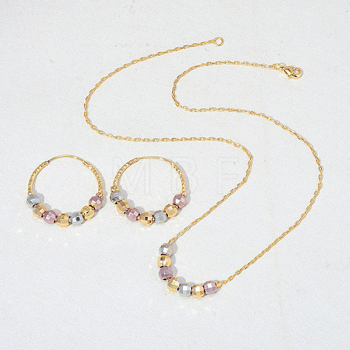 Brass Faceted Round Beaded Pendant Necklaces & Hoop Earrings for Women FS-WG48F31-01-1