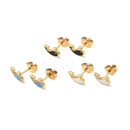 Ion Plating(IP) Enamel Dolphin Stud Earrings with 316 Surgical Stainless Steel Pins EJEW-A081-02G-1