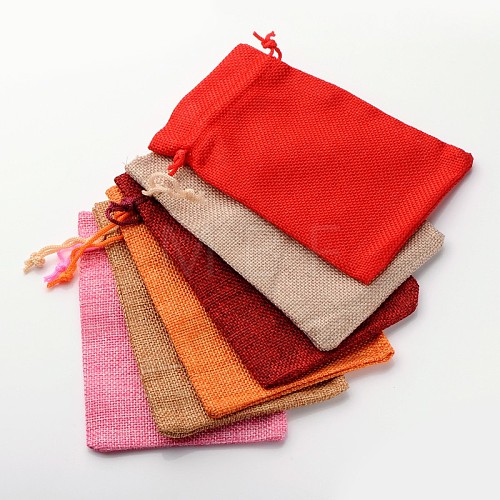 Polyester Imitation Burlap Packing Pouches Drawstring Bags ABAG-R004-14x10cm-M-1