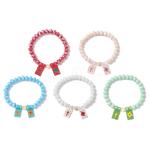 Glass Faceted Rondelle Beaded Stretch Bracelets for Women BJEW-MZ00065-1