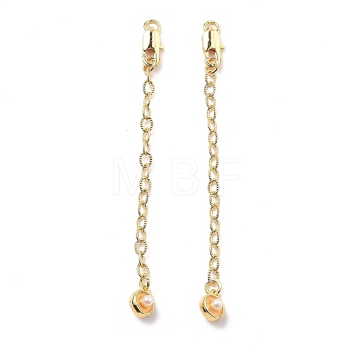 Brass Enamel ABS Imtation Pearl End with Chain KK-B129-27G-01-1