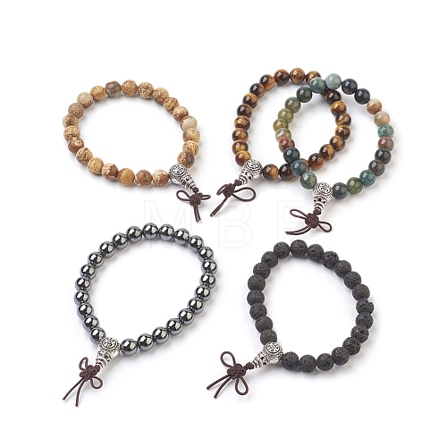 Natural/Synthetic Round Mixed Stone Stretch Bracelets BJEW-JB03845-1