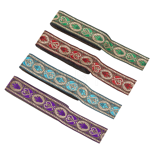 14M 4 Colors Ethnic Style Embroidery Polyester Ribbons OCOR-FG0001-66-1