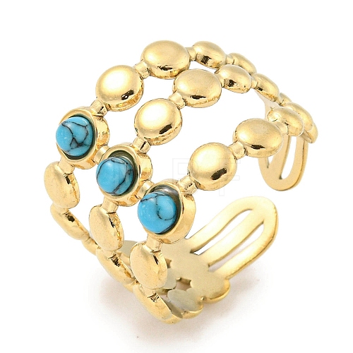 Ion Plating(IP) 304 Stainless Steel Synthetic Turquoise Cuff Rings G-Z056-05G-01-1