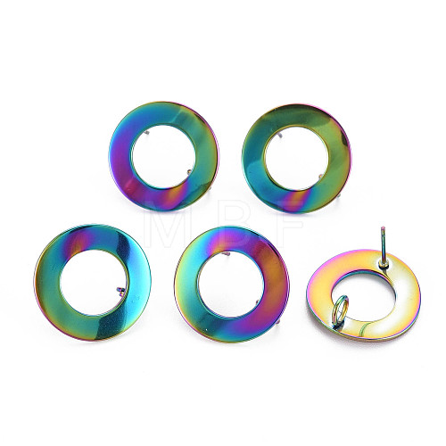 Rainbow Color 304 Stainless Steel Stud Earring Findings STAS-N098-018-1