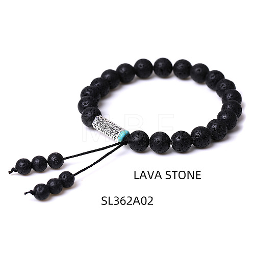 8MM Natural Lava Rock Buddha Prayer Beads Bracelet Men Women WV3915-2-1