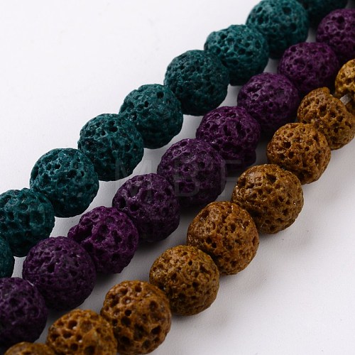 Dyed Round Natural Lava Rock Beads Strands G-O132-M-8mm-1