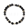 3Pcs 3 Styles Natural Lava Rock & Larvikite & Shell Pearl Beaded Stretch Bracelets for Kids BJEW-JB14097-4