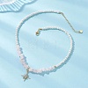 Alloy Crystal Rhinestone Star Pendant Natural Mixed Gemstone Chip and Round White Glass Pearl Beaded Necklaces NJEW-JN05696-3