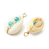 Faceted Round Natural Agate(Dyed & Heated) & Pearl Copper Wire Wrapped Pendants PALLOY-JF05538-2