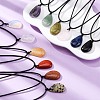 Natural & Synthetic Mixed Gemstone Teardrop Pendant Black Waxed Cord Adjustable Necklaces NJEW-G169-01-1