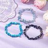 3Pcs Natural Aquamarine & Natural Lapis Lazuli & Synthetic Turquoise Chip Beaded Stretch Bracelet Sets BJEW-JB10861-5