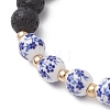 2Pcs Handmade Flower Printed Porcelain Ceramic & Natural Lava Rock Beads Stretch Bracelets for Women BJEW-JB13016-4