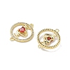 Mother's Day Brass Micro Pave Cubic Zirconia Ring with Word Mom Links Connector Charms KK-D235-03G-03-2