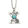 Letter A~Z Antique Silver Plated Alloy with Synthetic Turquoise Pendant Necklaces NJEW-G080-01X-1