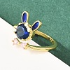 Bunny & Bowknot Brass Micro Pave Cubic Zirconia Cuff Rings for Women RJEW-A088-10G-03-1