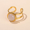 304 Stainless Steel & Natural White Jade Cuff Rings FS-WGDE3F0-22-1