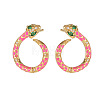 Cubic Zirconia Snake Stud Earrings with Enamel ZODI-PW0001-068G-1