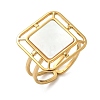 Square 304 Stainless Steel White Shell Cuff Rings for Women RJEW-G346-03G-02-4