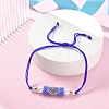 Glass Pearl & Seed Column with Heart Link Bracelet BJEW-MZ00028-02-2