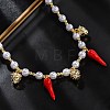 Brass Micro Pave Clear Cubic Zirconia Beaded Necklaces NJEW-Z059-04G-01-1