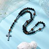 Natural Tiger Eye & Obsidian & Bloodstone Rosary Bead Necklaces NJEW-JN05114-01-2