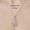 Non-Tarnish 201 Stainless Steel Hollow Teardrop with Flower Pendant Necklace NJEW-OY002-07-3