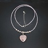 Natural Gemstone Heart Pendant Colorful Glass Seed Beads Beaded Necklaces for Women VA8487-2-2