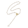 Adjustable 304 Stainless Steel Natural Pearl Rice Link Chain Lariat Y Tassel Necklaces for Women NJEW-JN06148-2