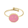 Ion Plating(IP) Flat Round with Smiling Face 304 Stainless Steel Enamel Ring RJEW-A038-12G-02-2