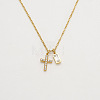 304 Stainless Steel Pave Cubic Zirconia April Birth Stone Religion Cross and Rectangle Pendant Necklaces WG51992-02-1