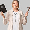 8Pcs 4 Colors Nylon Cross Pendant Rosary Bead Necklaces DOLL-CA0001-03-6