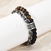 Natural Round Tiger Eye & Frosted Black Bead Bracelets BJEW-M081-01B-4