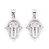 925 Sterling Silver Micro Pave Clear Cubic Zirconia Heart Hamsa Hand Pendants STER-N016-100P-1