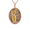 Natural Tiger Eye Brass Wire Wrapped Pendants PW-WG90230-03-1